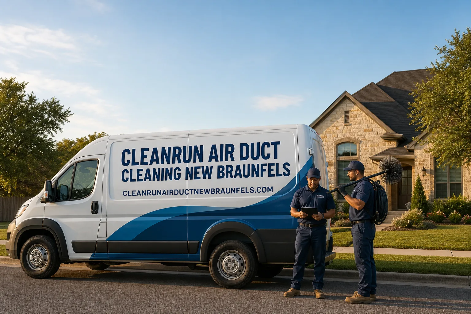 CleanRun Air Duct Cleaning New Braunfels air duct cleaning service vehicle and crew in New Braunfels, TX
